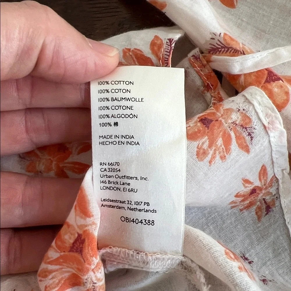 FREE PEOPLE Amanda Ruffle Top Blouse Ivory Orange Floral Women's Size M